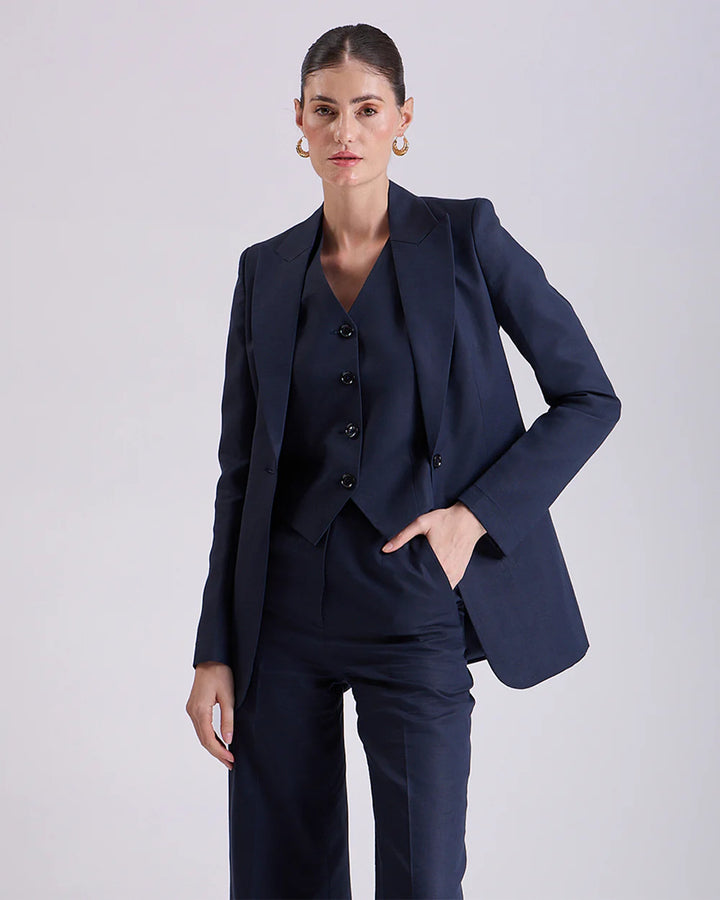 Navy Blue Waistcoat And Pant Set