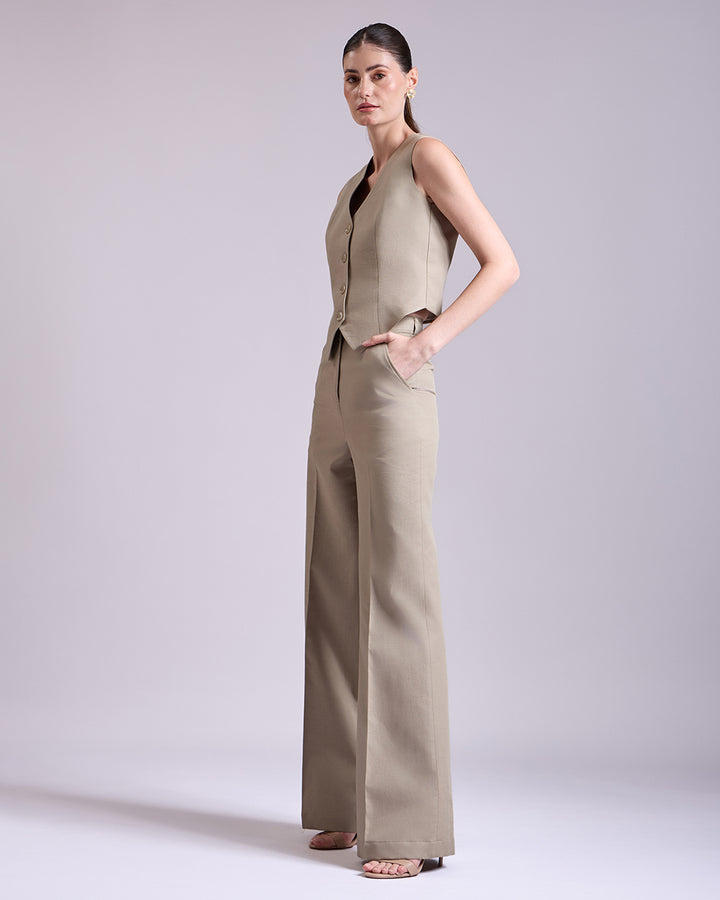 Olive Waistcoat And Pant Set