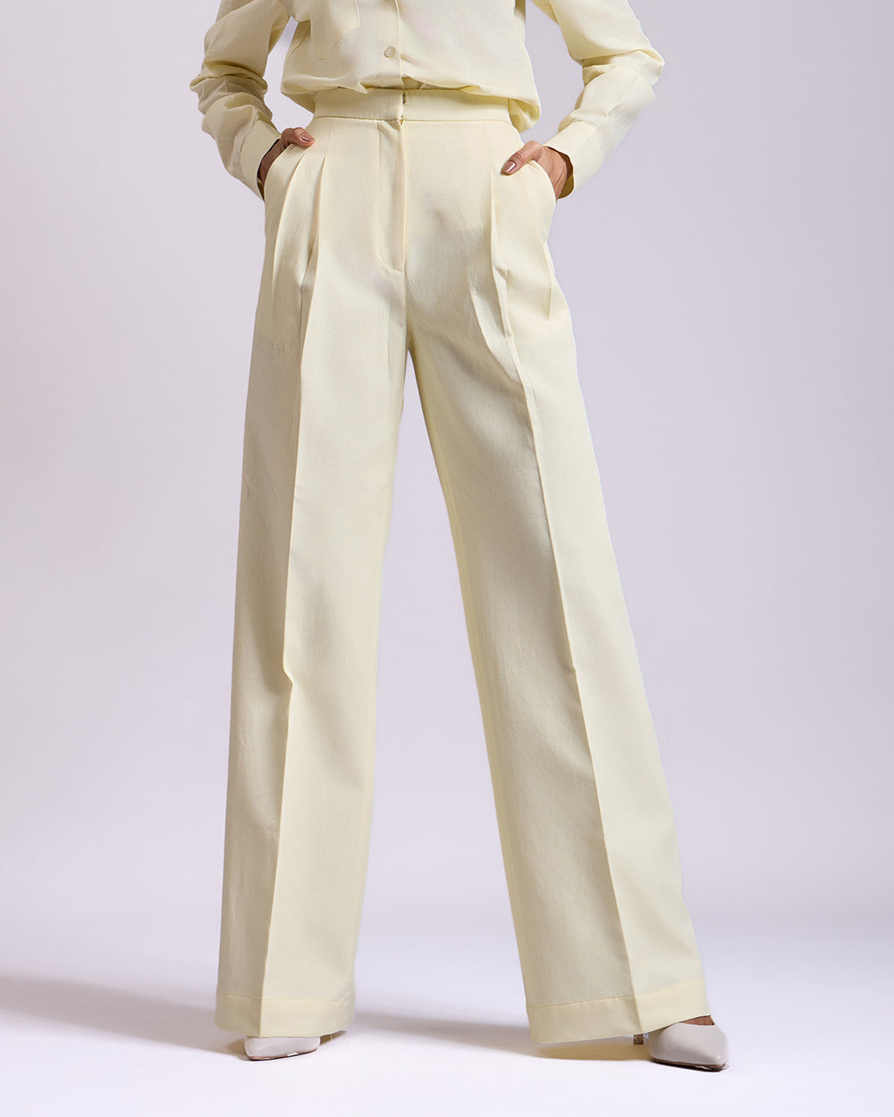 Yellow Pleated High-waisted Pants
