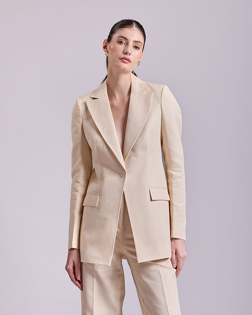Linen - Beige Single Breasted Blazer