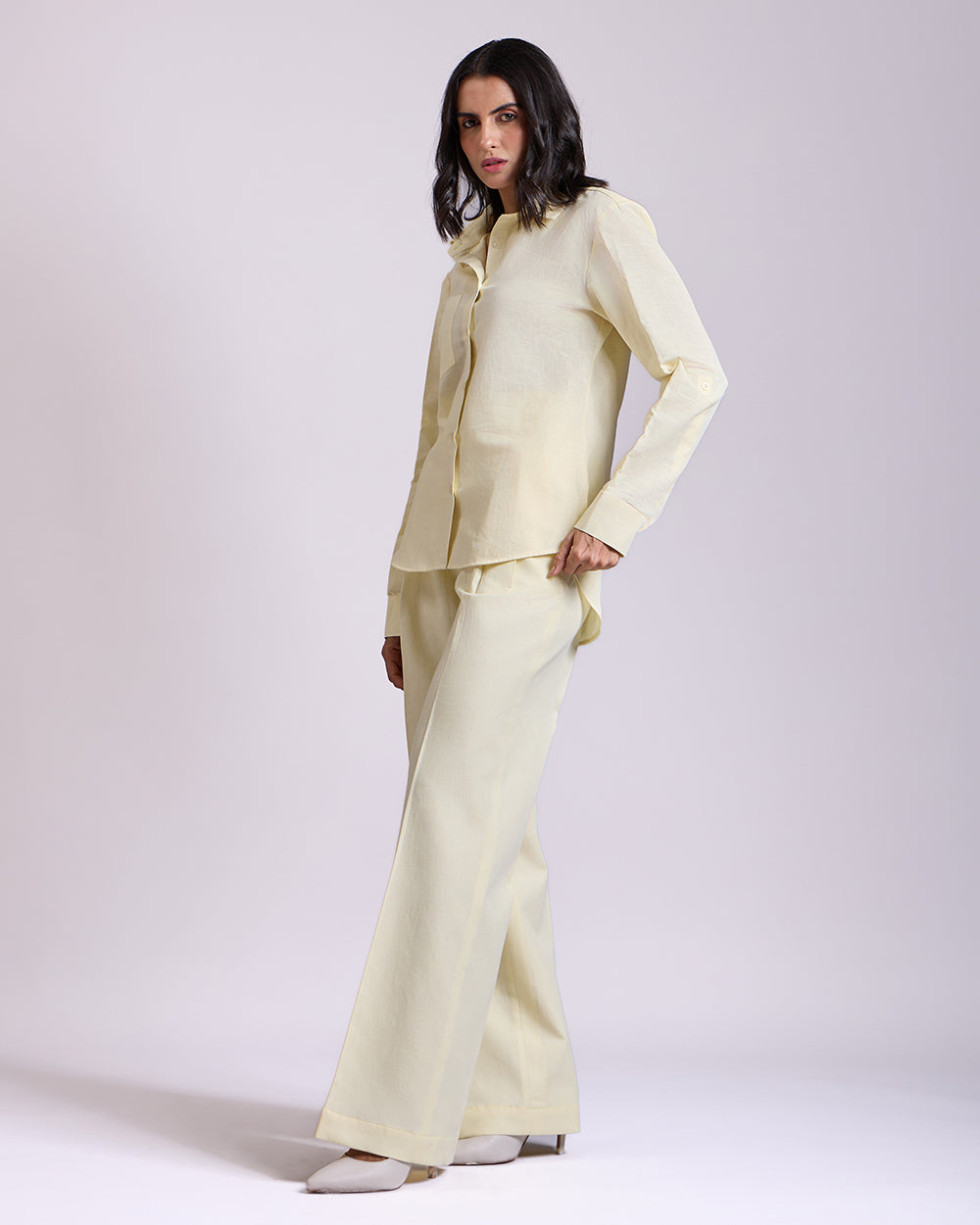 Yellow Pleated High-waisted Pants