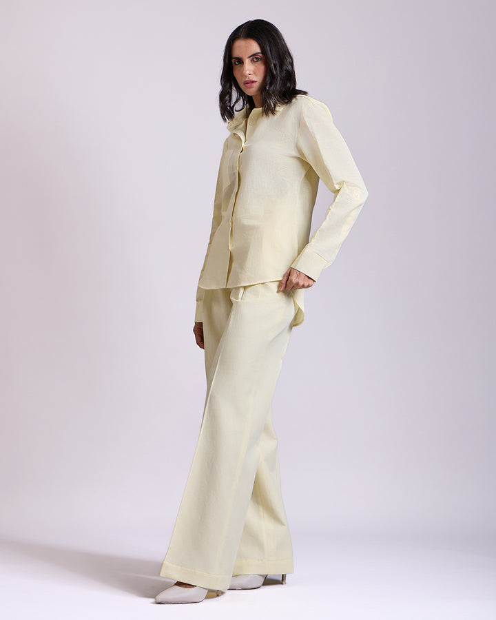 Yellow Pleated High-waisted Pants