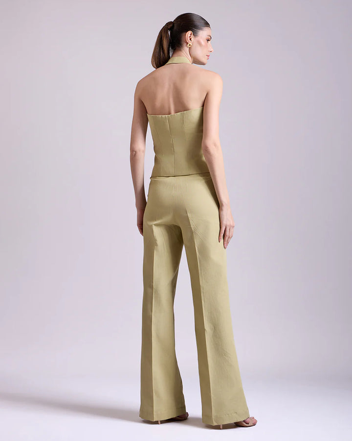 Pista Green Slim-Fit Flared Pant
