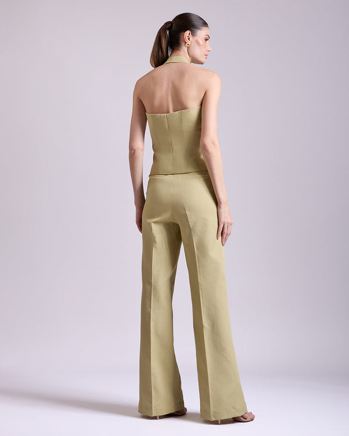 Pista Green Slim-Fit Flared Pant