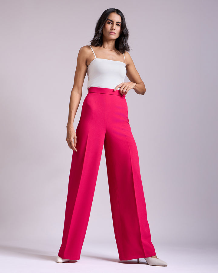 Monica Hot Pink High-waisted Flared Pants