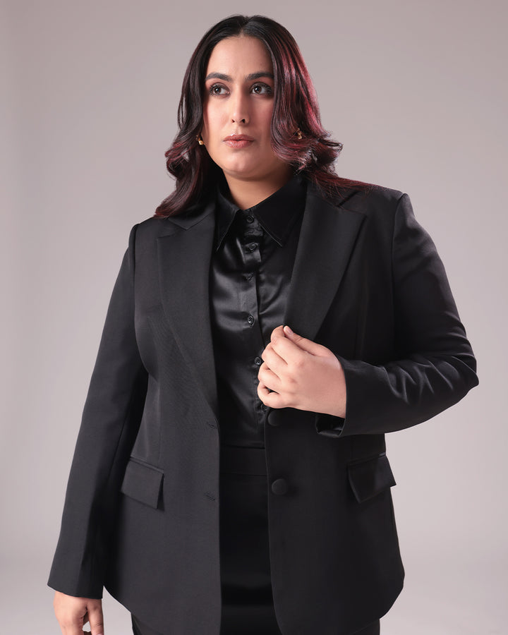 Black Single Breasted Blazer & Skirt Set