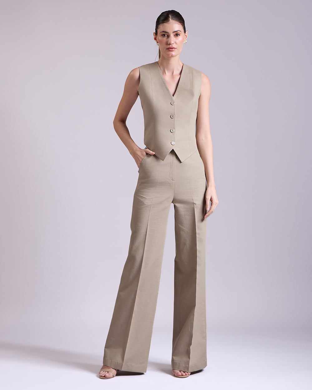 Olive Waistcoat And Pant Set
