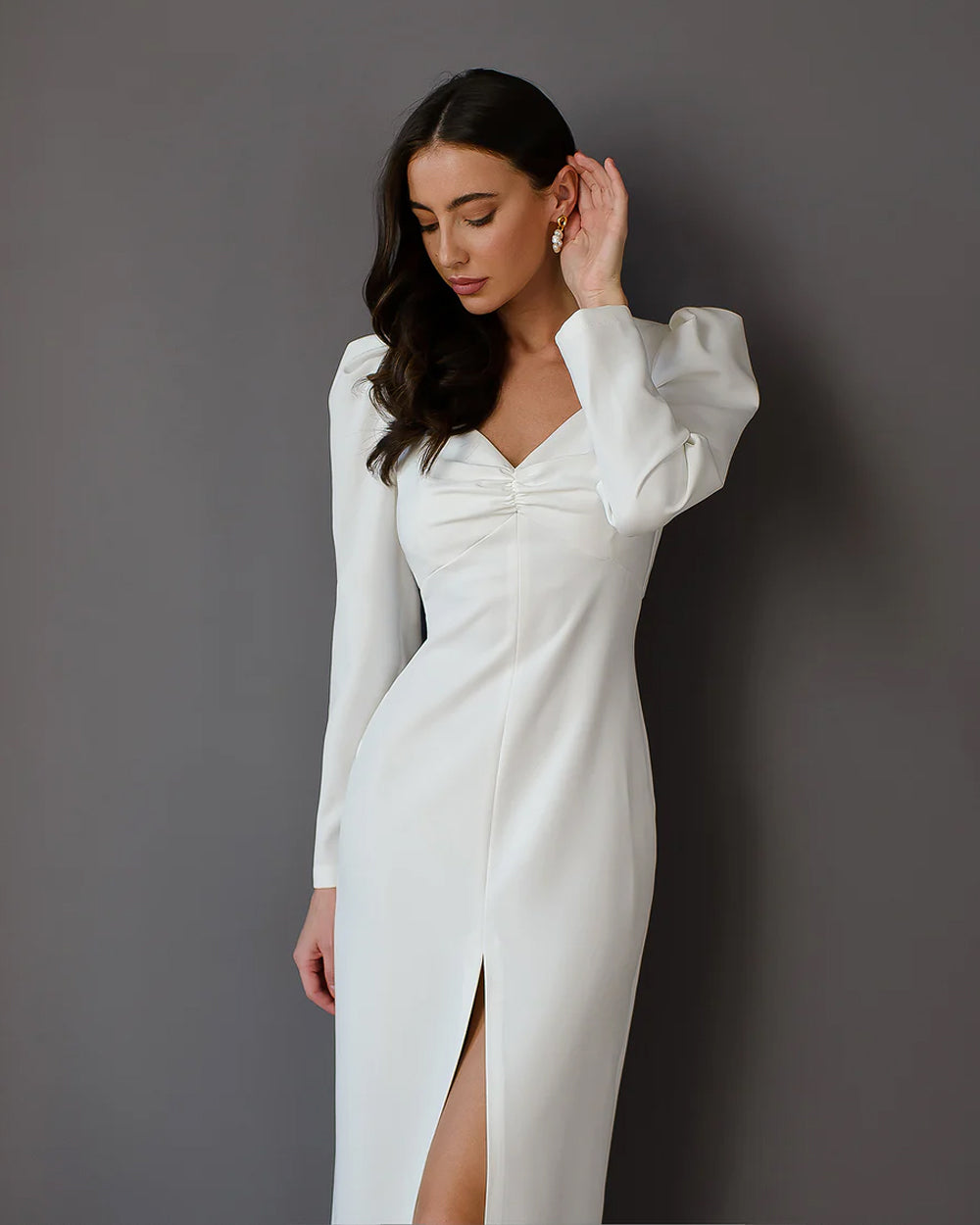 White Puff Sleeve Midi Dress