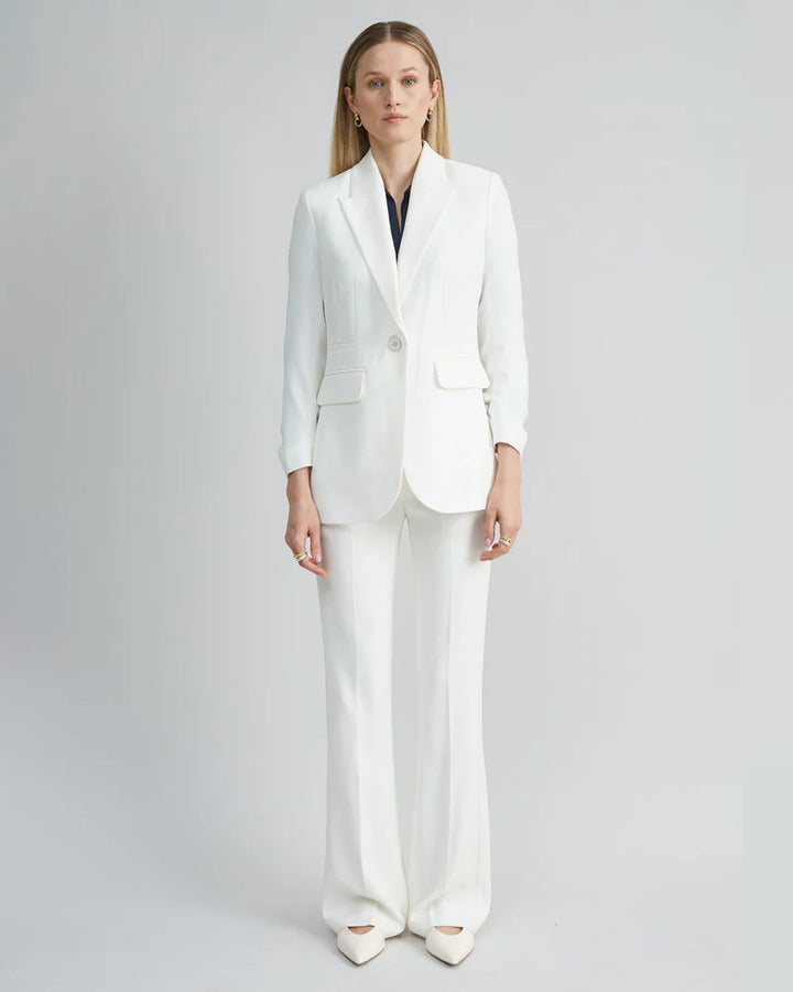 White single breasted blazer with ruched sleeves