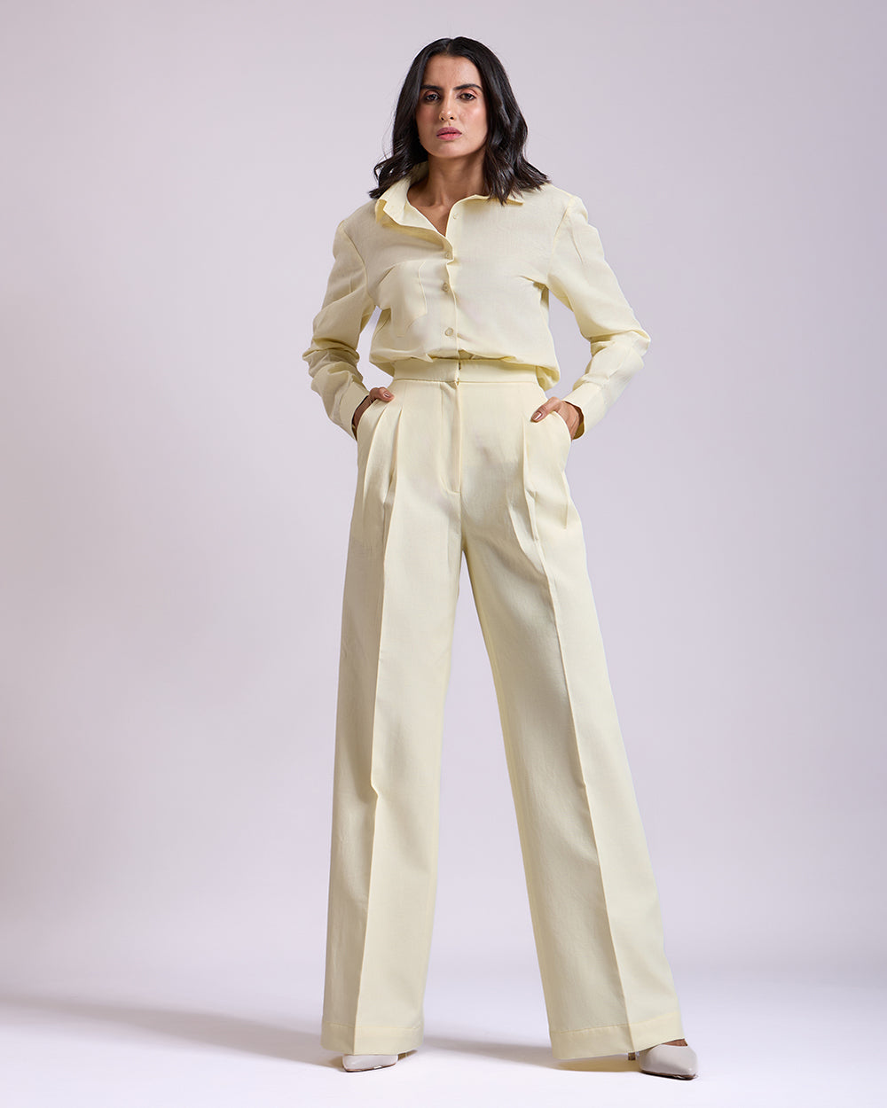 Yellow Shirt And Pleated Pant