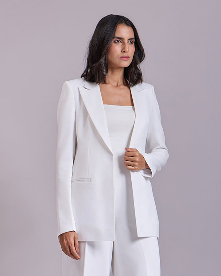 Monica White Single-Breasted Blazer