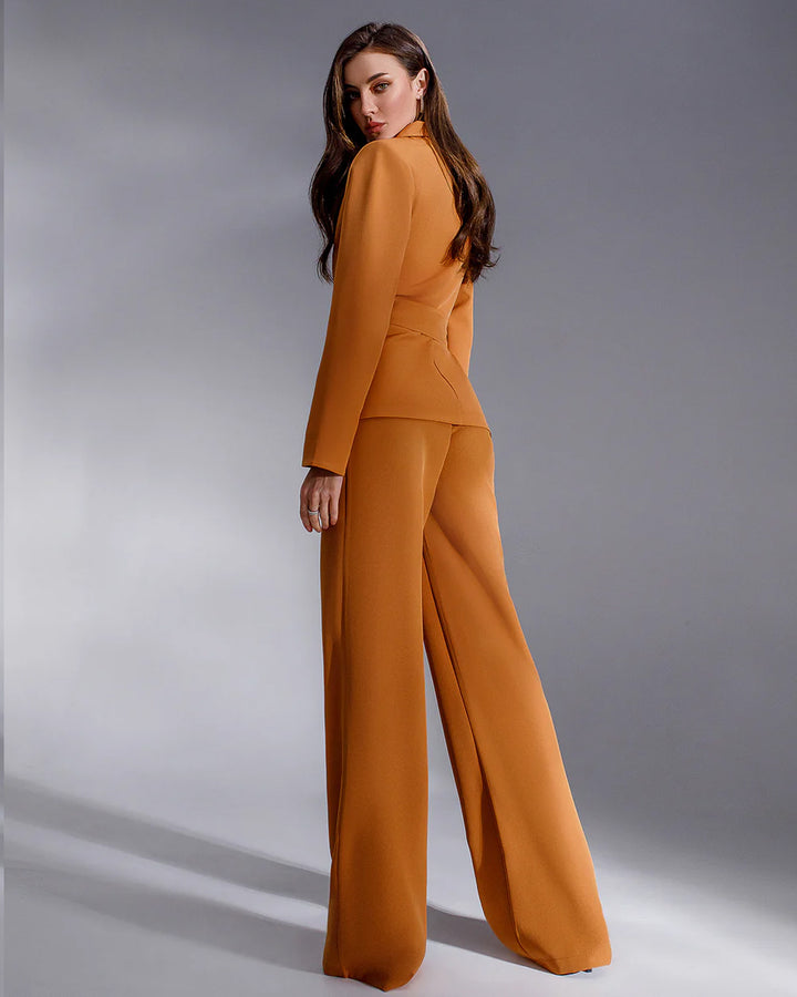 Camel Belted Wide-Leg Suit 2-Piece