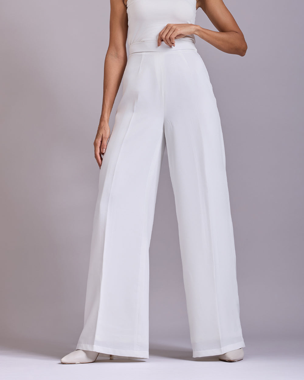 Monica White High-waisted Flared Pants