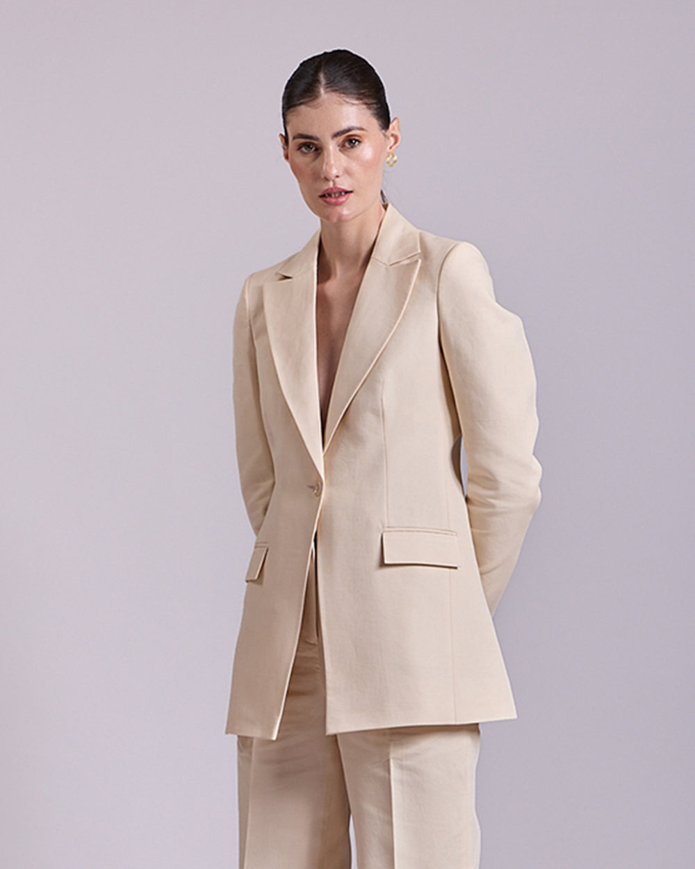 Linen - Beige Single Breasted Blazer