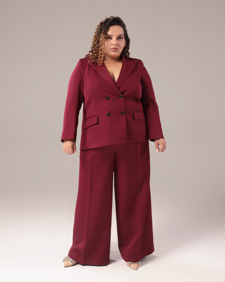 Wine Double Breasted Blazer Suit