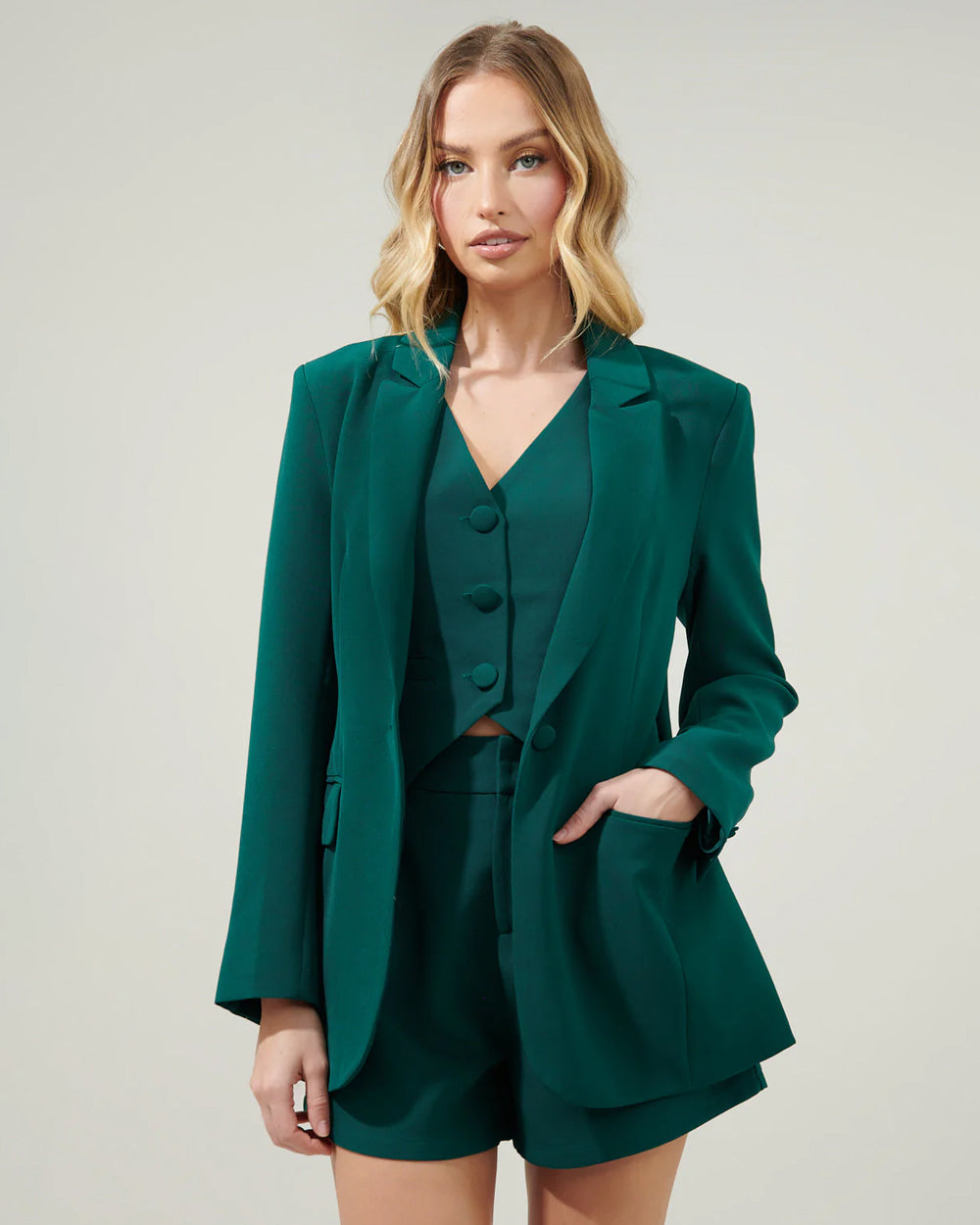 Green Blazer And Shorts Set