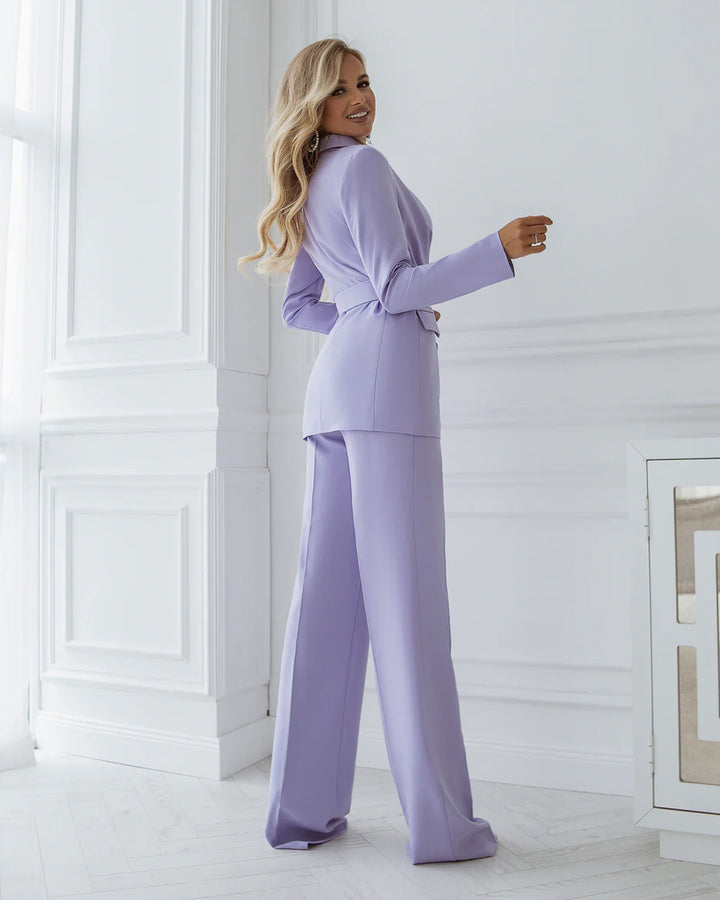 Lilac Elegance Belted Blazer Suit