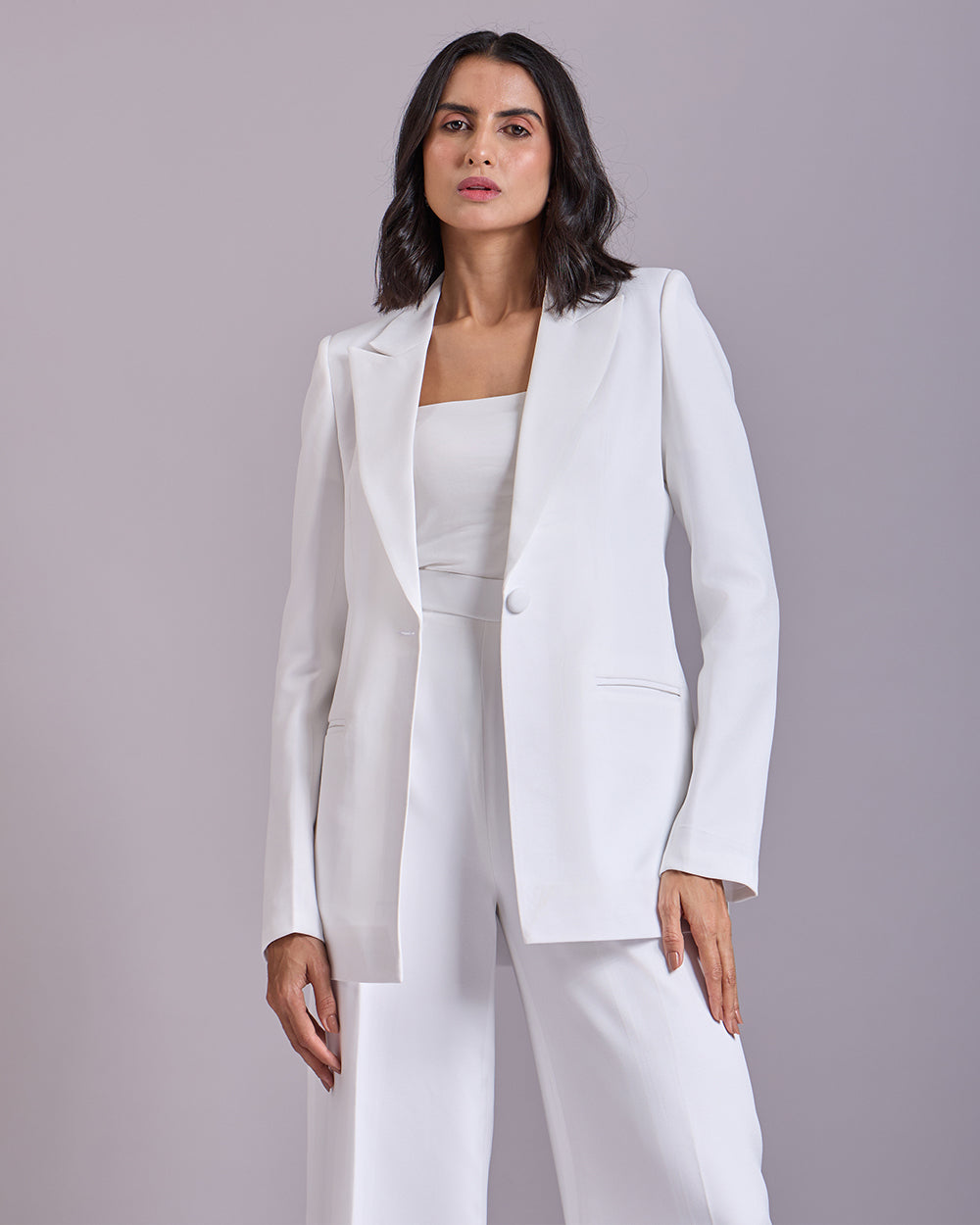 Monica White Single-Breasted Blazer