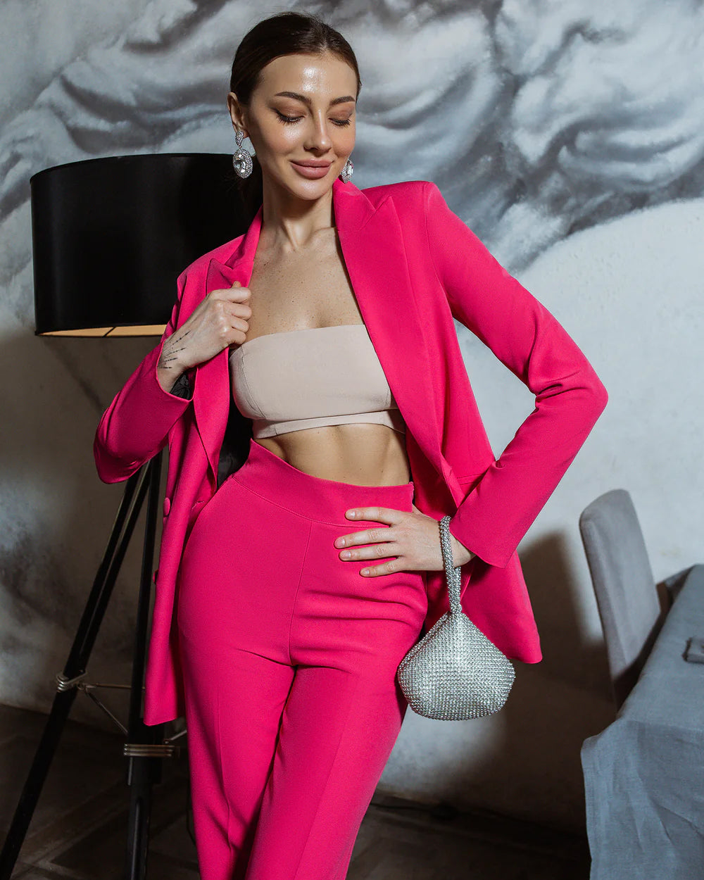 Hot Pink Belted Blazer Set