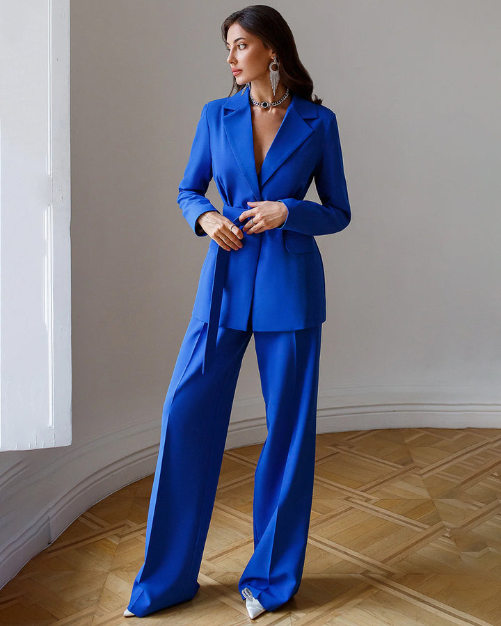 Royal Blue Belted Blazer Set