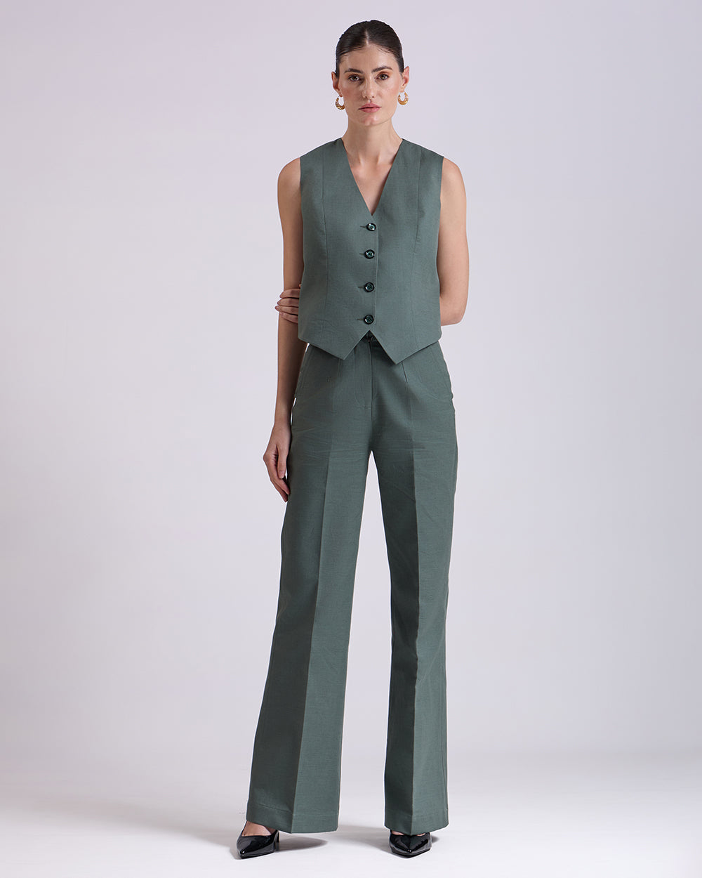 Green Waistcoat And Pant Set