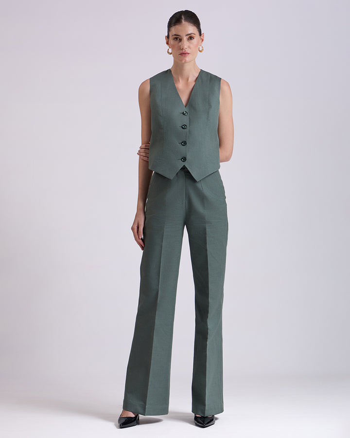 Green Waistcoat And Pant Set