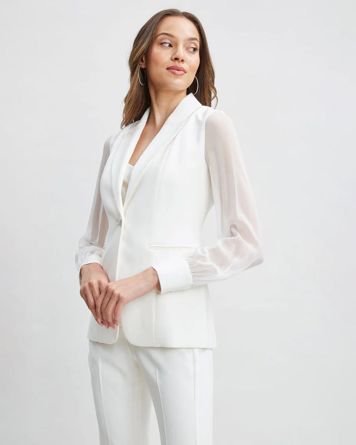 White Single-Breatsed Blazer With Organza Sleeves