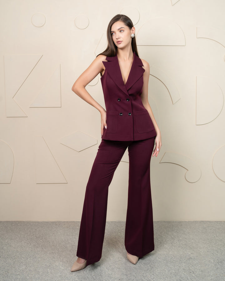 Wine Elegance Double Breasted Blazer Suit