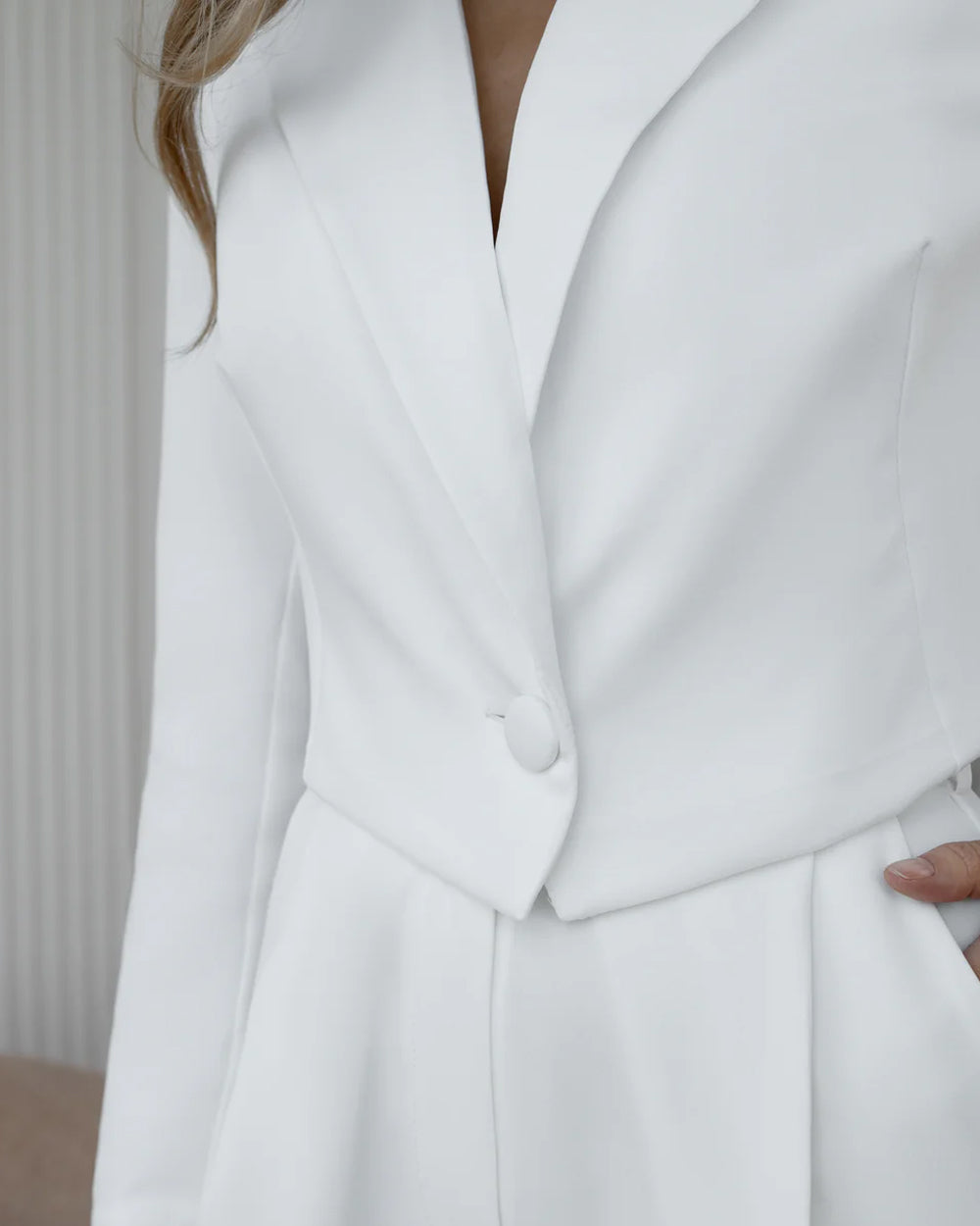 White Crop Jacket Suit 2-Piece