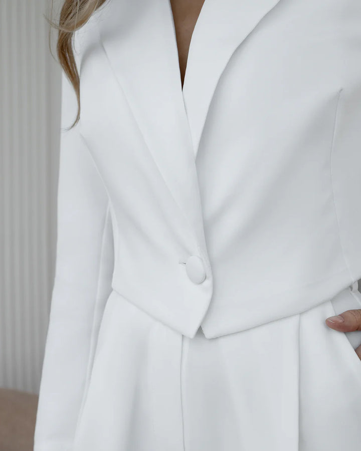 White Crop Jacket Blazer Suit