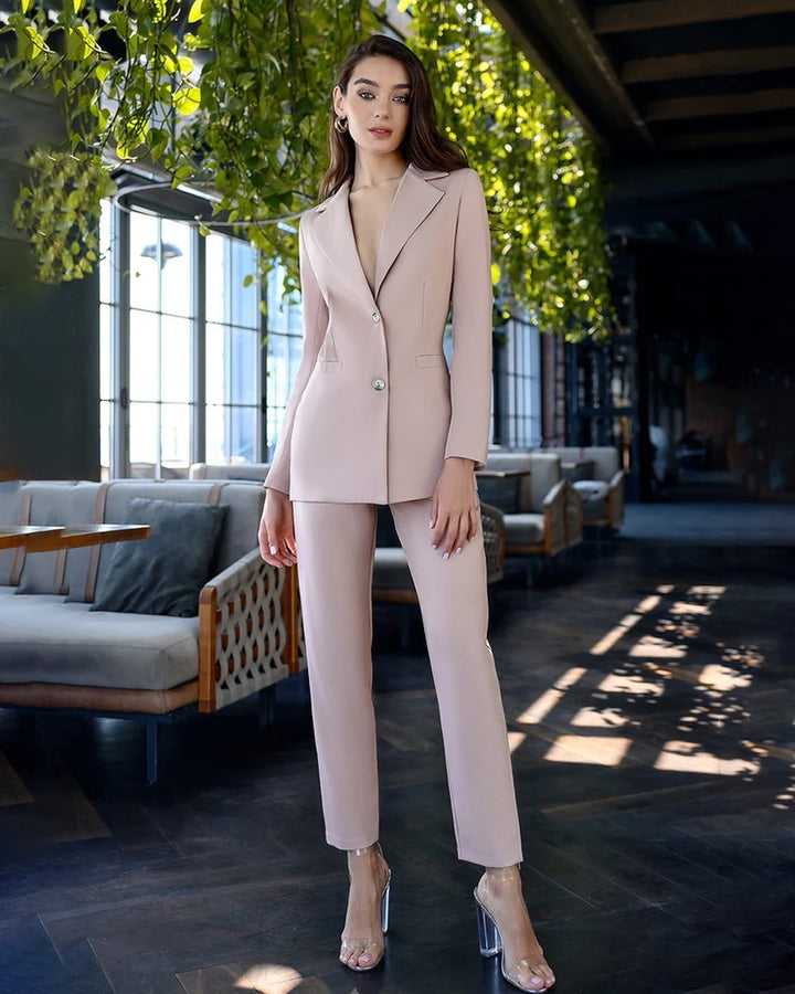 Flap Beige Single-Breasted 2-Piece Suit