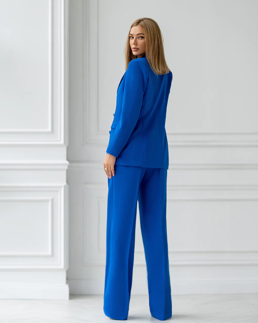 Blue Double Breasted Wide-Leg Suit