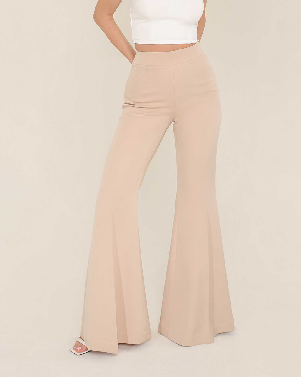 Beige Bell Bottom Pant