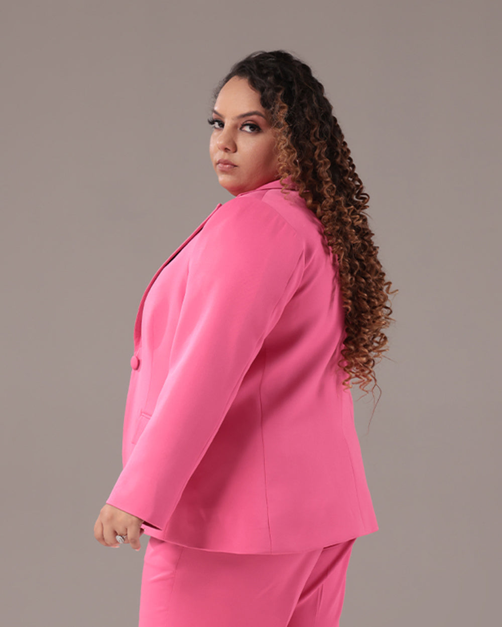 Plus Size Pink Slim Fit Blazer - Main Image