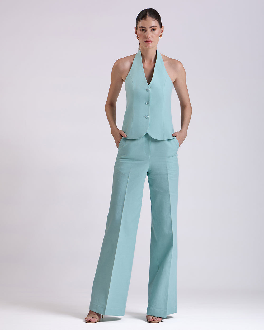 Teal blue Waistcoat And Pant Set