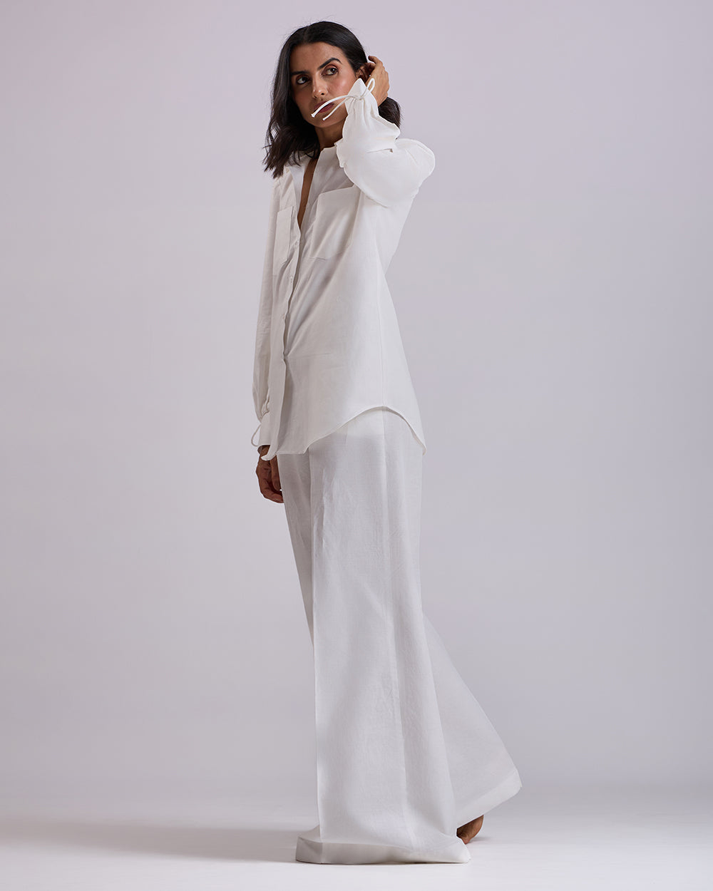 Off White High Waist Palazzo Pants