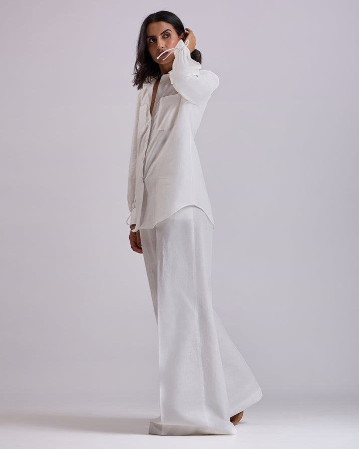 Off White High Waist Palazzo Pants
