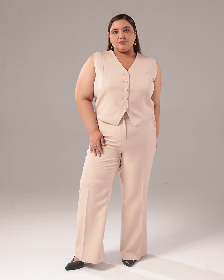 Beige Slim Fit Blazer Set