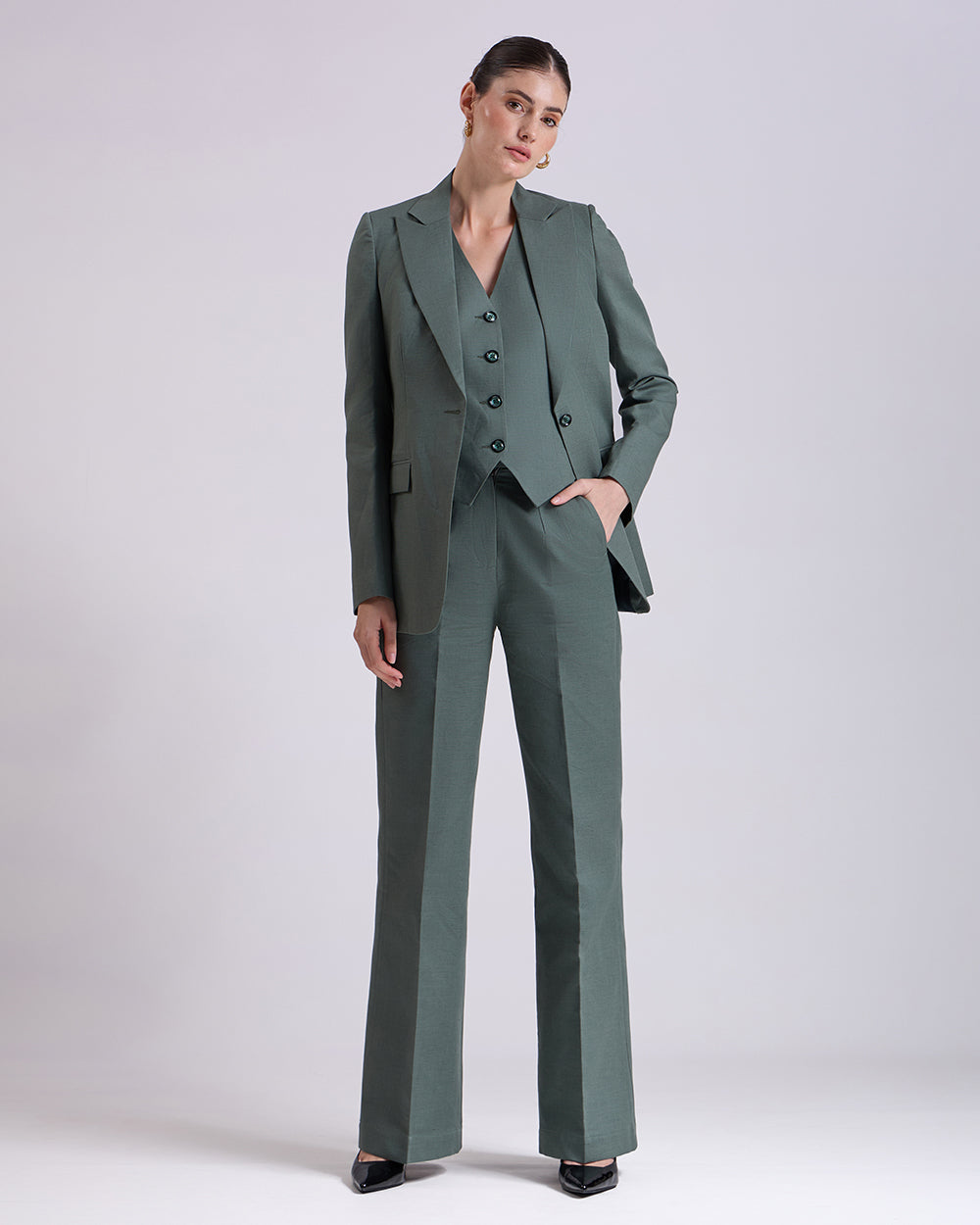 Green Single breasted 3-Piece Suit