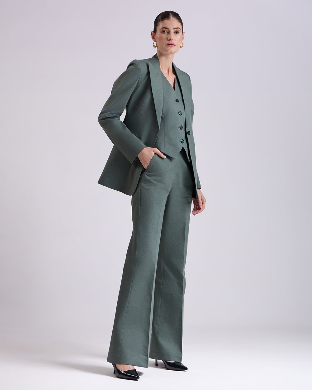 Green Single breasted 3-Piece Suit
