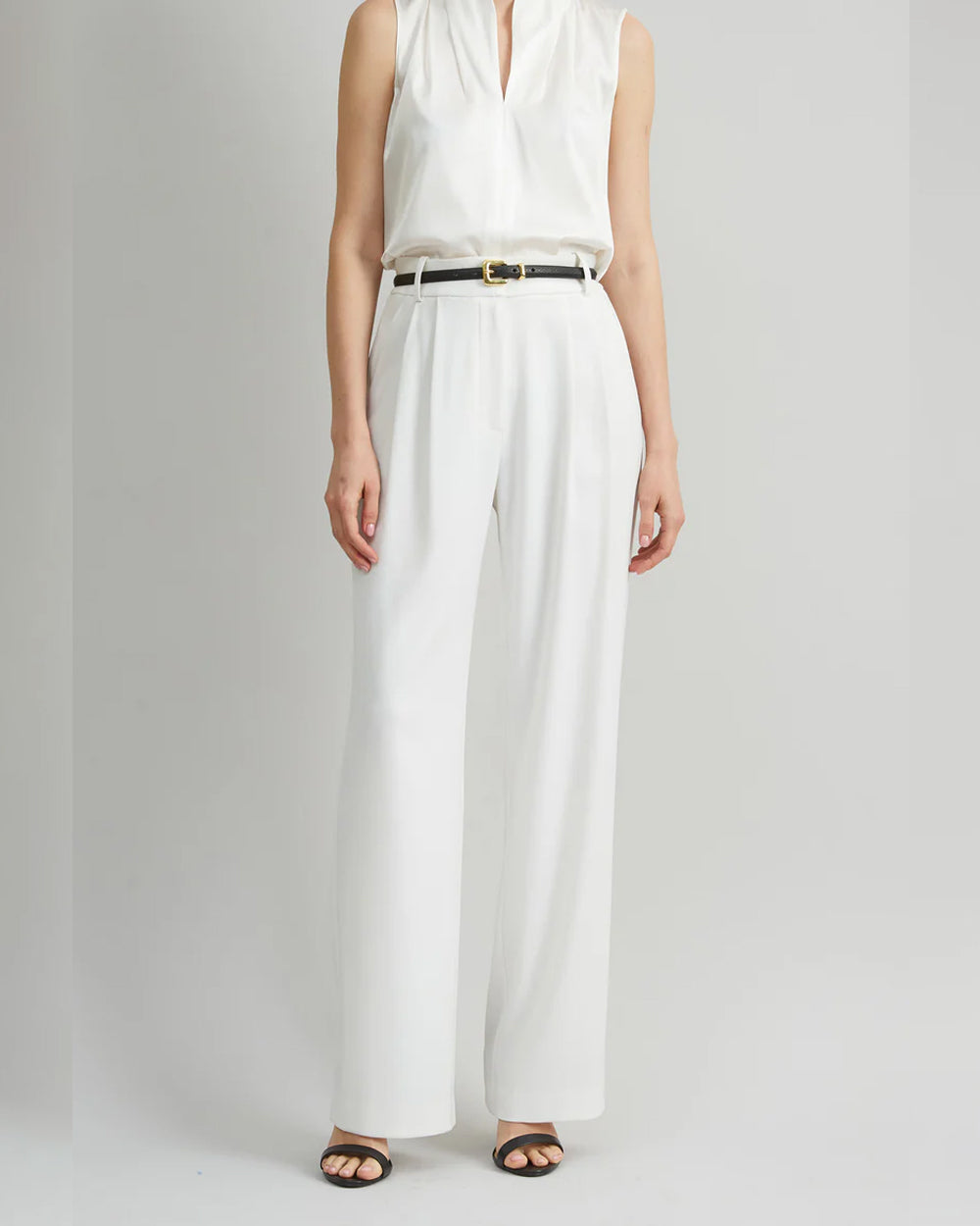 Elina White pleated Wide-Leg Pants