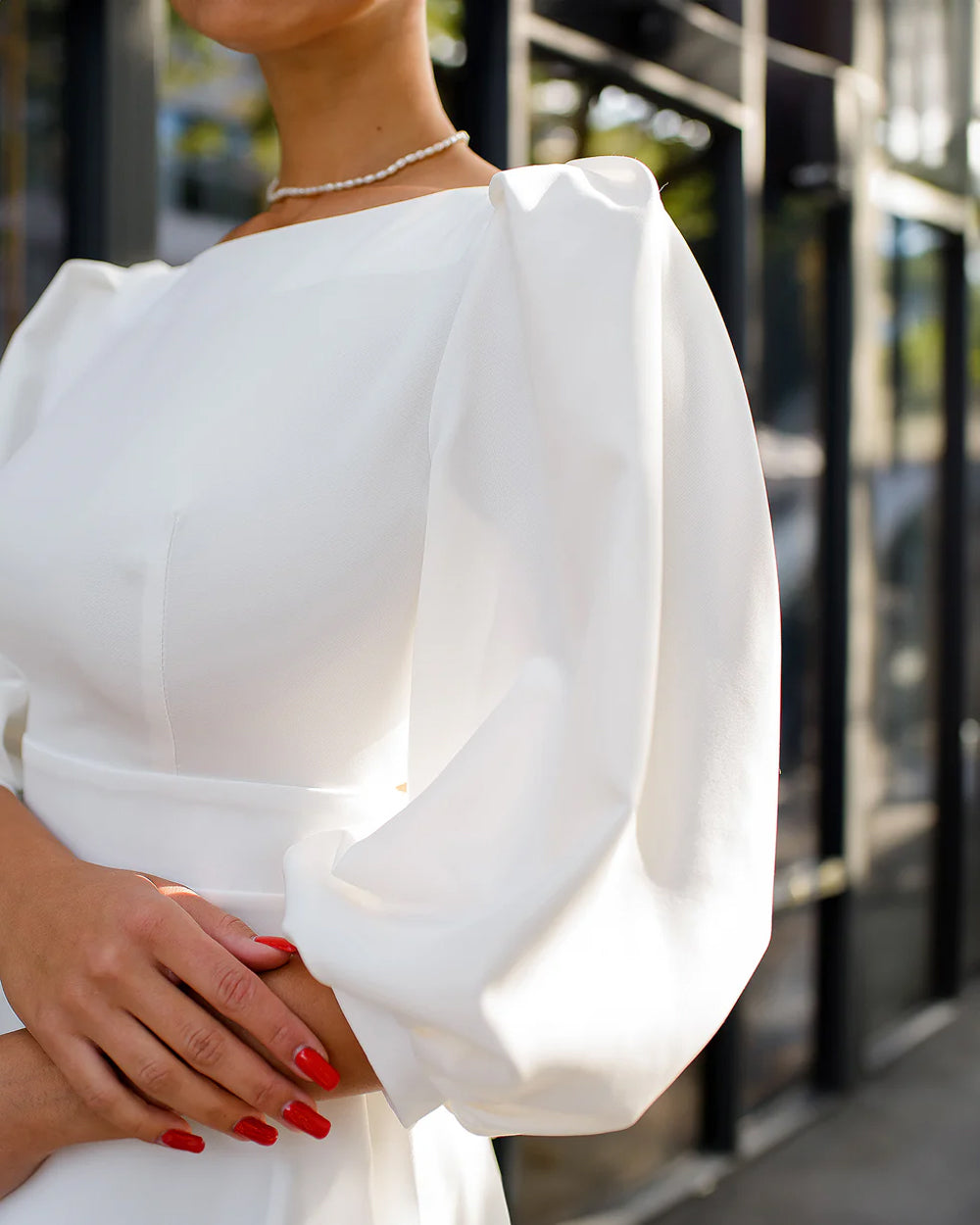 White Backless Puff Sleeve Midi Dress