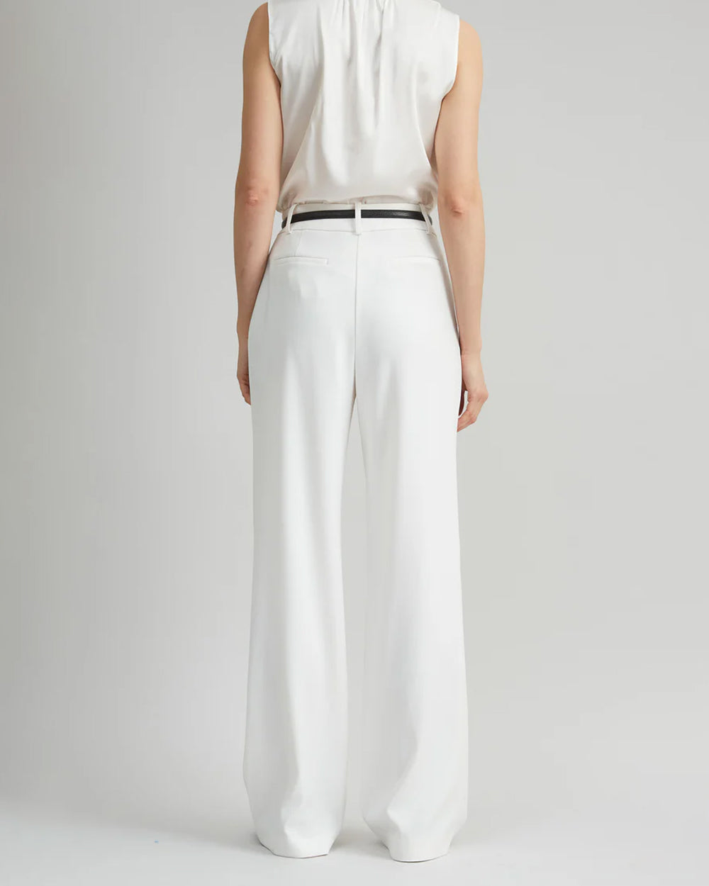 Elina White pleated Wide-Leg Pants