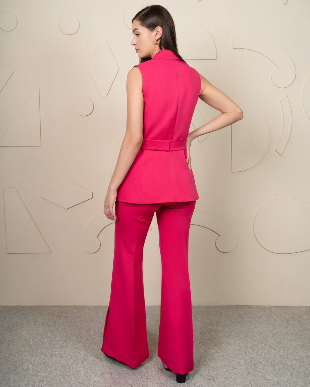 Hot Pink Belted Elegance Blazer Suit