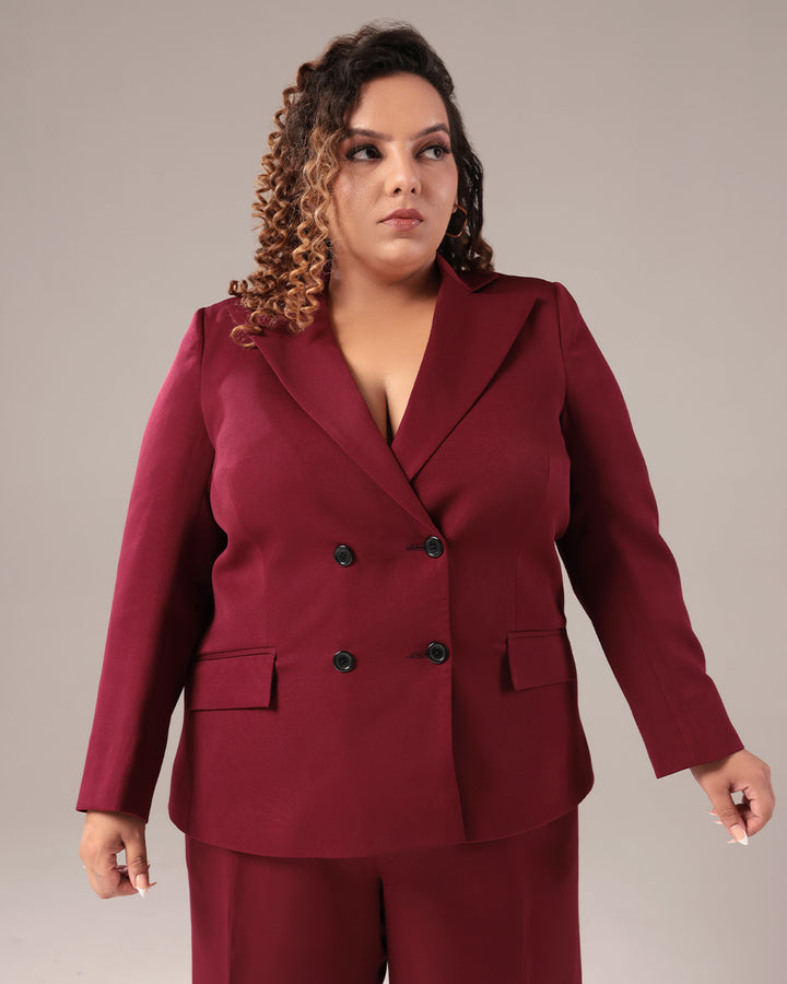 Wine Double Breasted Blazer Suit