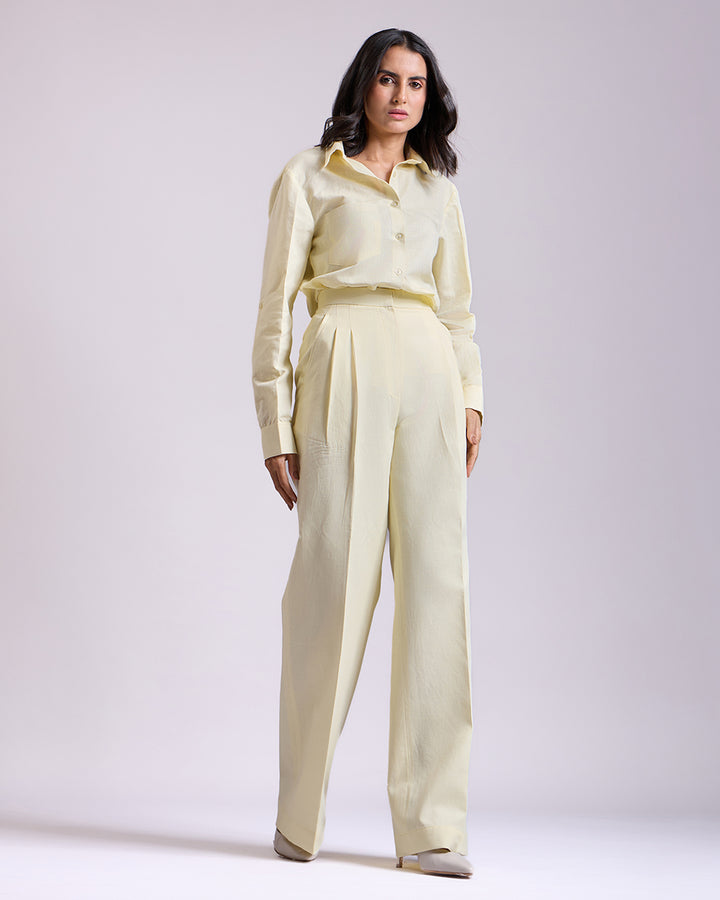 Yellow Pleated High-waisted Pants