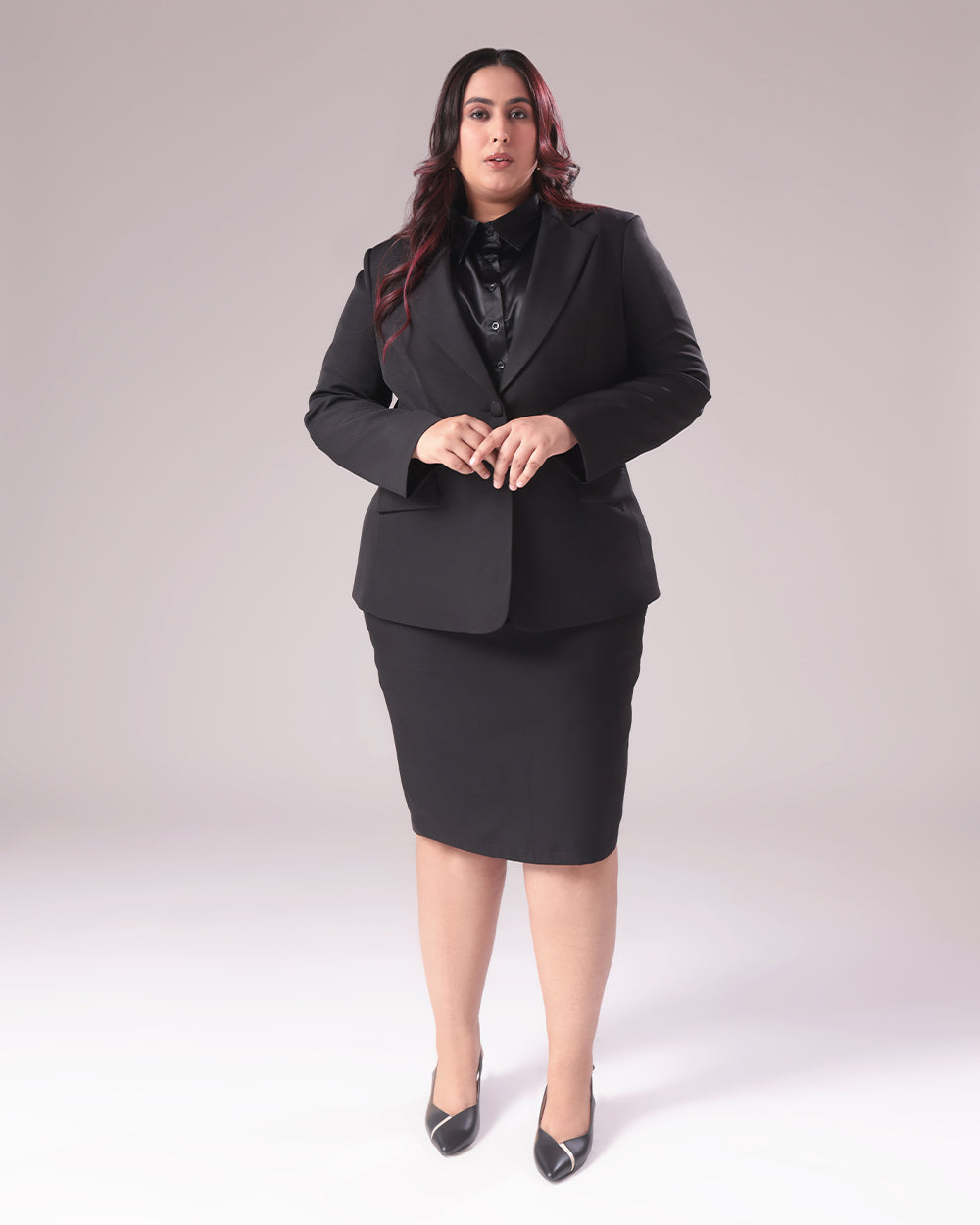Black Single Breasted Blazer & Skirt Set