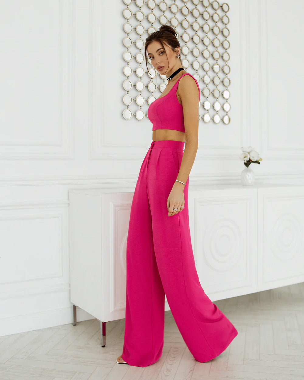 Jiya Pink Sleeveless Top & Wide-Leg Pants