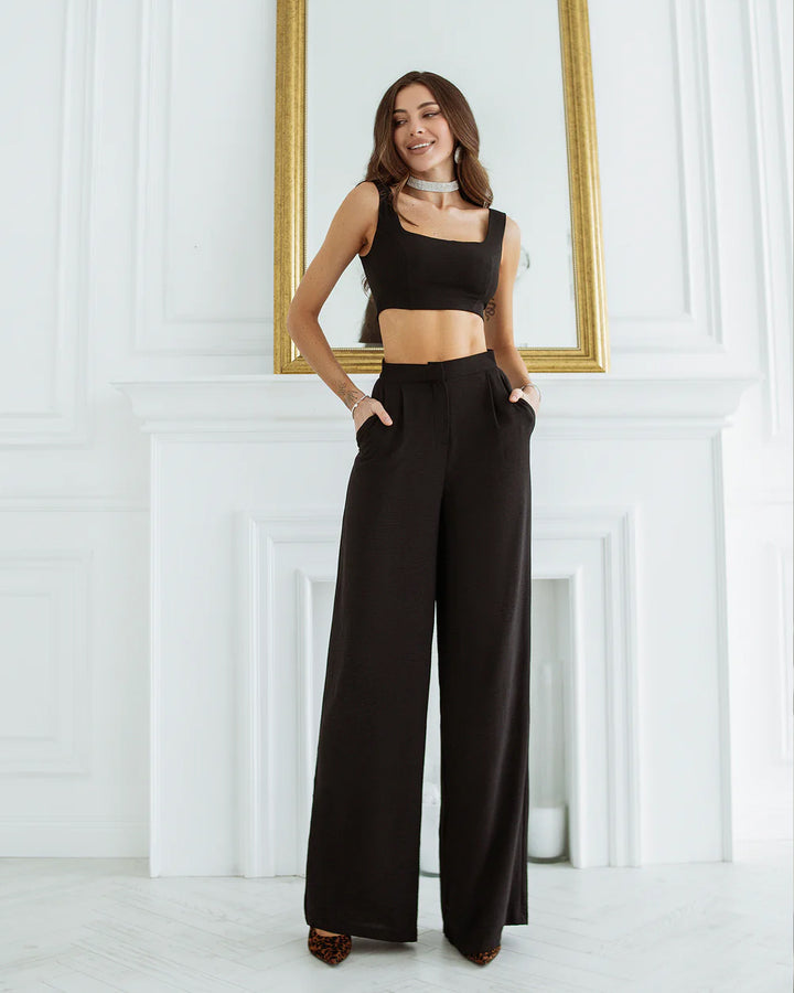 Jiya Black Sleeveless Top & Wide-Leg Pants