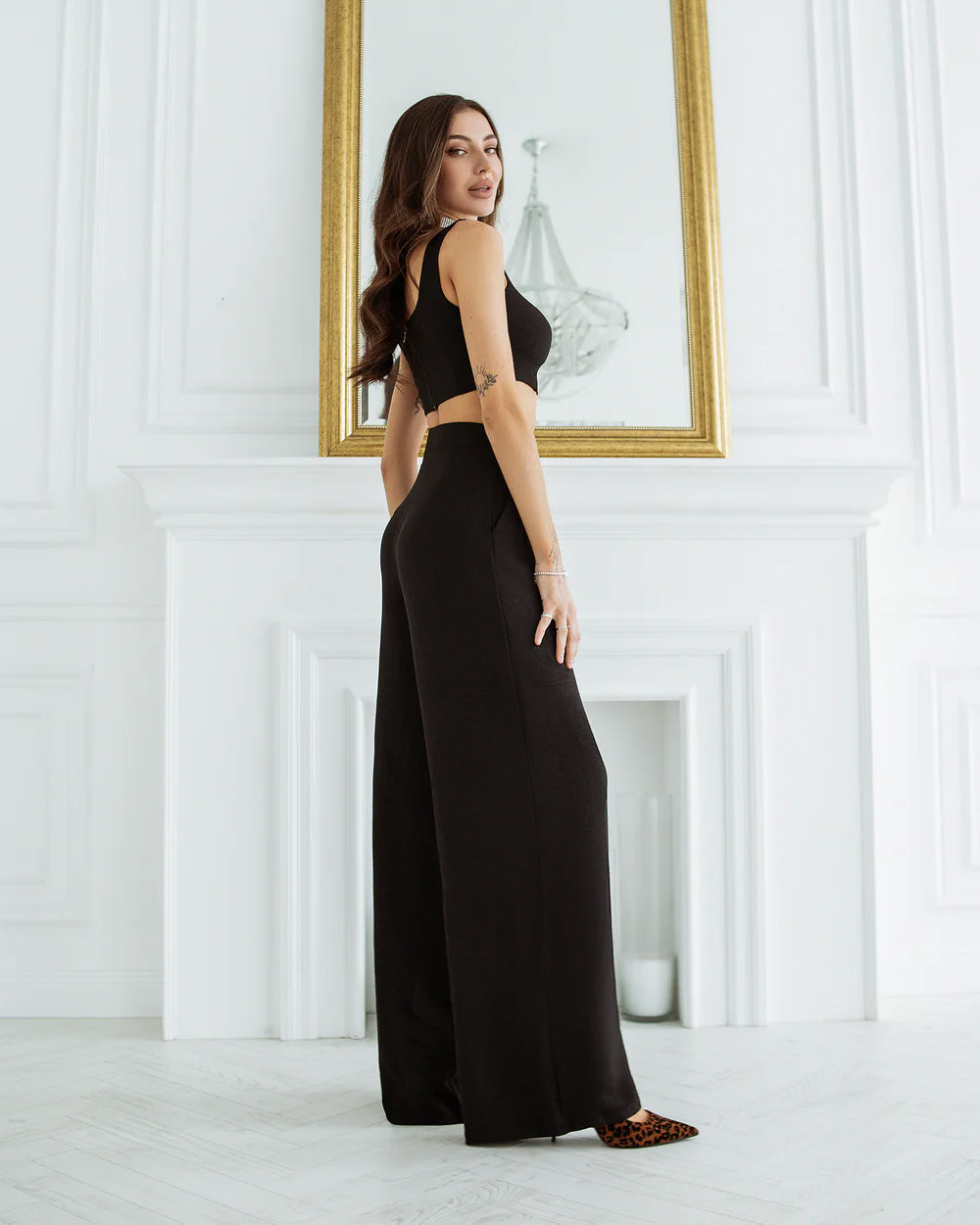 Jiya Black Sleeveless Top & Wide-Leg Pants